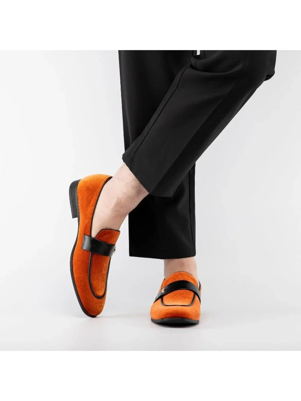 Men's Orange Velvet Luxury Loafers Slip On Party Fashion Pull On Dress Shoes